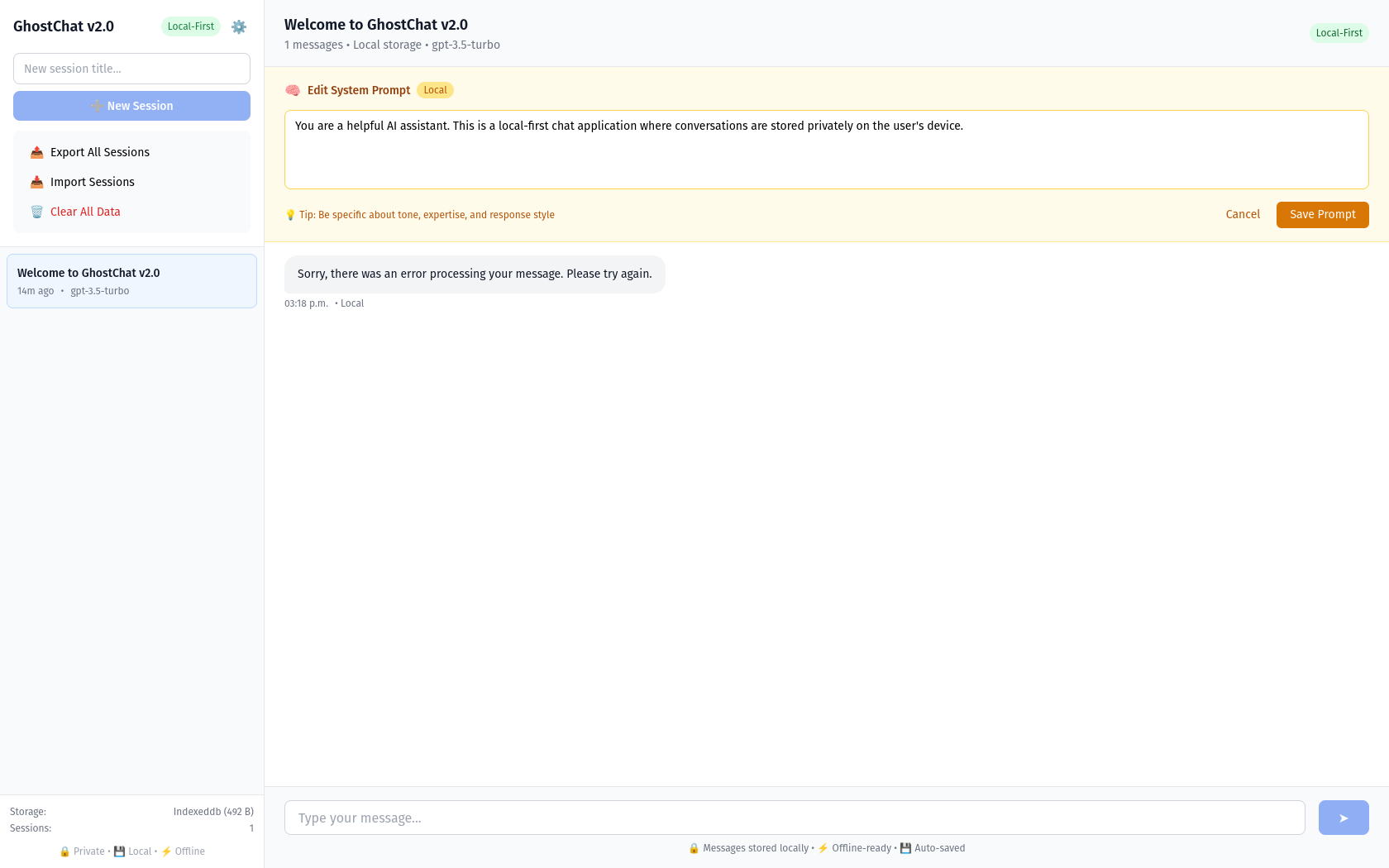 GhostChat v2.0 — Sovereign AGA - Local-first AI chat that keeps your convos on your device media 2