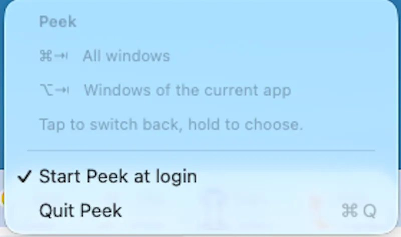 Peek — a minimal macOS window switcher screenshot 2