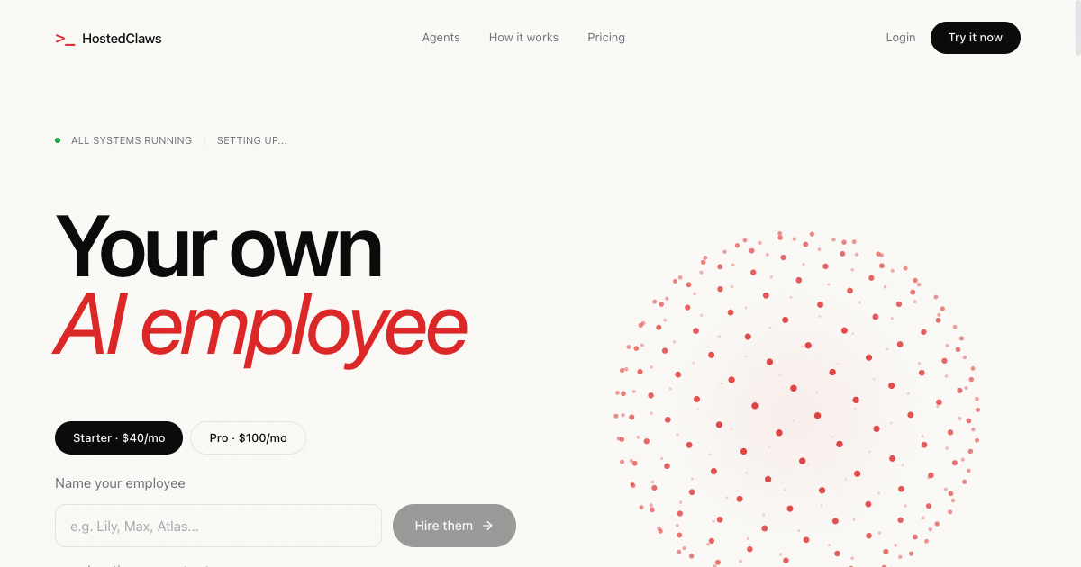 HostedClaws - Main product screenshot demonstrating key features and user interface