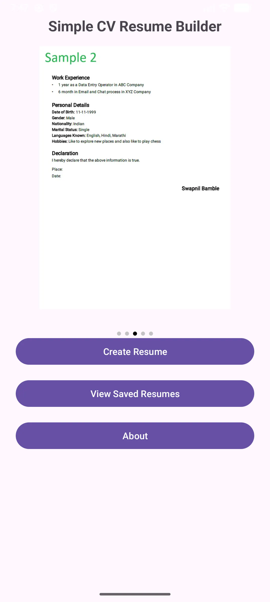 Simple CV Resume Builder 제품 배너