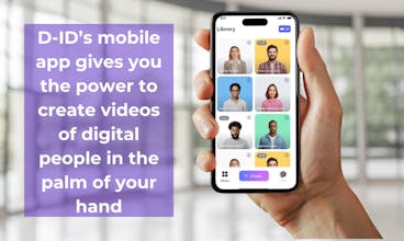 D-IDのクリエイティブリアリティ™ スタジオアプリのビジュアル表現。リアルなデジタルヒューマンキャラクターを使ってAIビデオを作成するためのパワフルなツールです。
