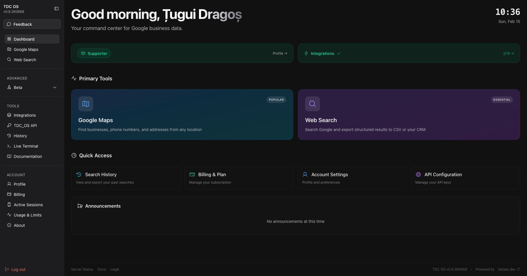 TDC OS - Screenshot 2 showing product features and functionality
