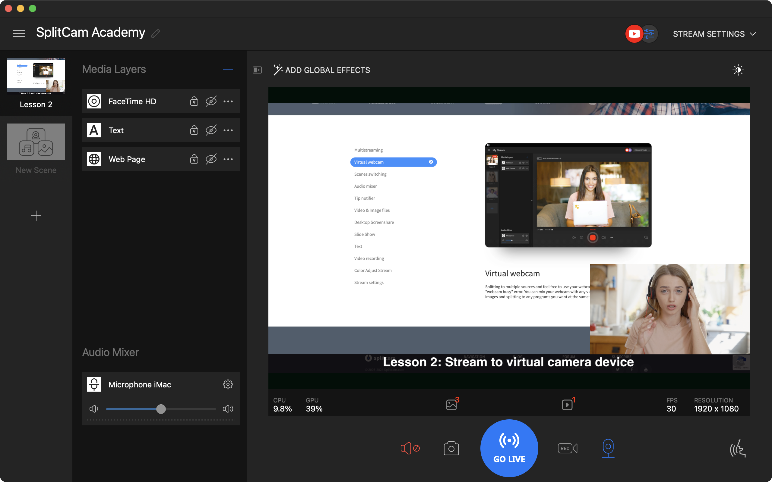 Splitcam - Software in studio multi-streaming live gratuito e potente media 3