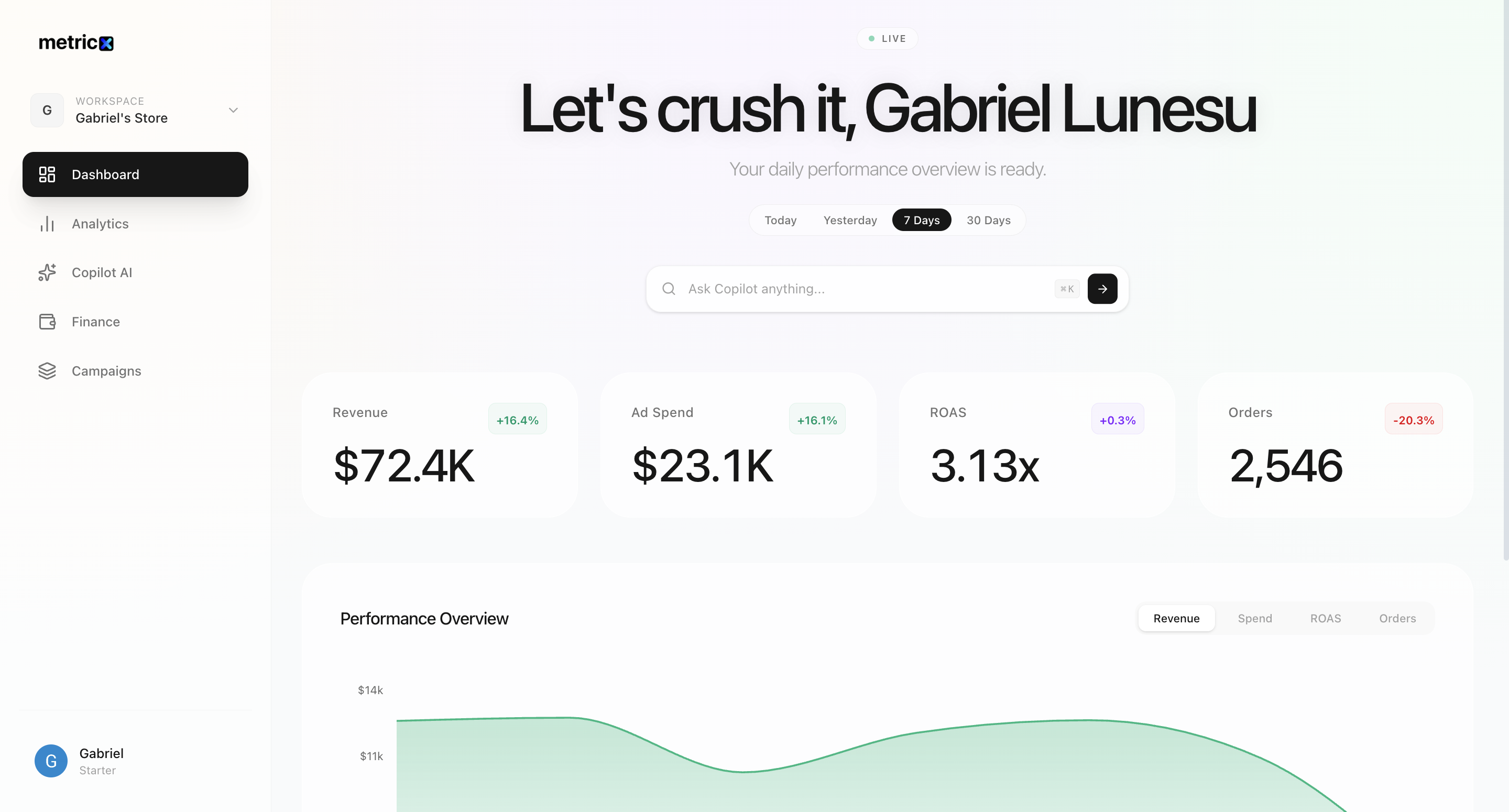 metricx - Main product screenshot demonstrating key features and user interface
