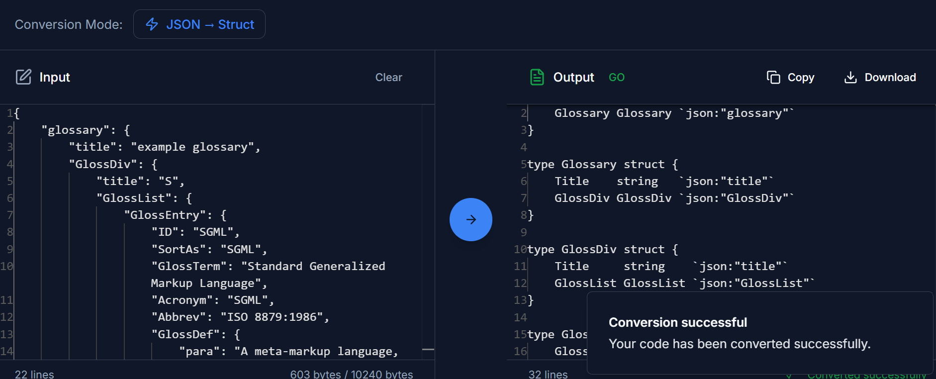 Ga naar Structure naar JSON Converter - Verander Go-structuren onmiddellijk in door AI bespotte JSON media 3