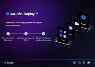 Une capture d&rsquo;écran de l&rsquo;interface Scoutflo Deploy présentant ses capacités d&rsquo;automatisation pour le déploiement de COSS sur un cloud privé.