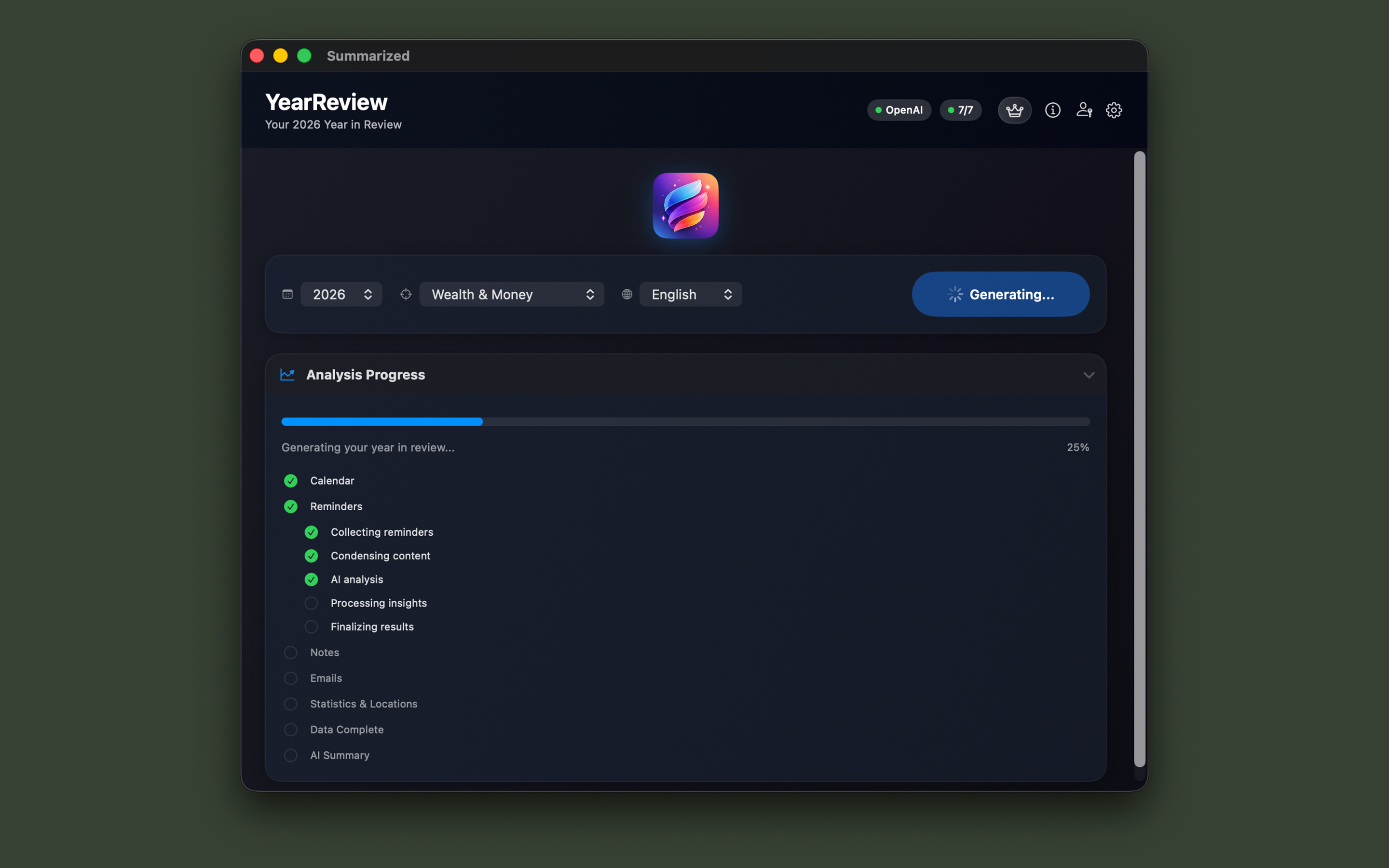 Summarized - Life in Review - Screenshot 5 showing product features and functionality