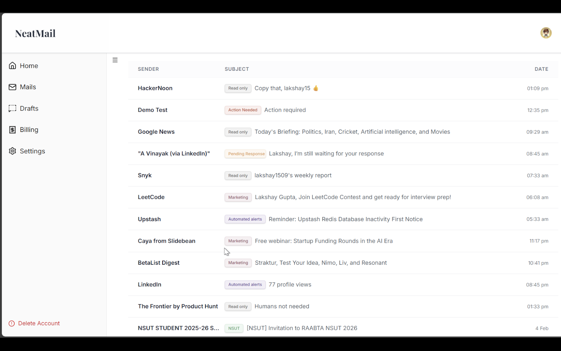 NeatMail - Screenshot 4 showing product features and functionality