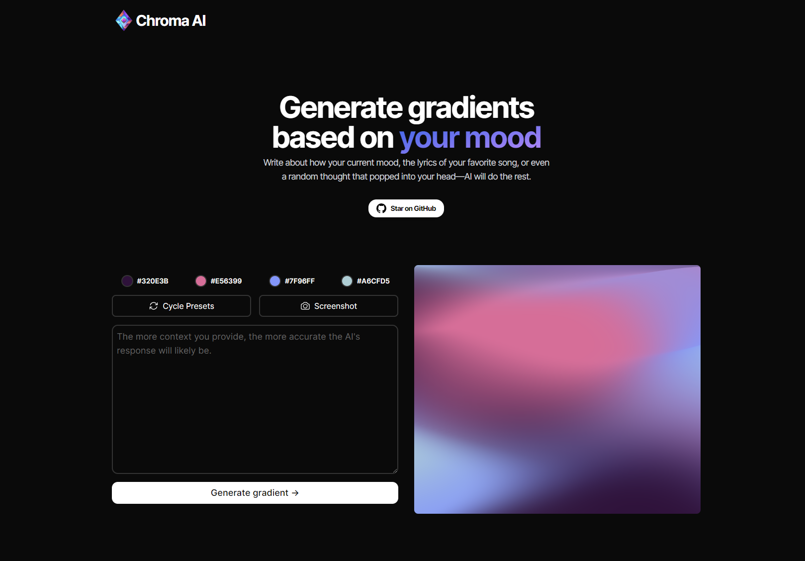 Chroma AI - Genera bellissimi gradienti in base al tuo umore usando AI media 1
