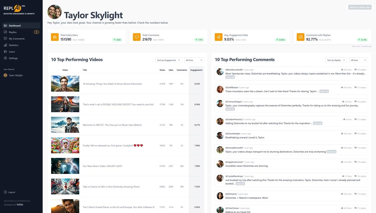 AI-powered YouTube comment management gallery image