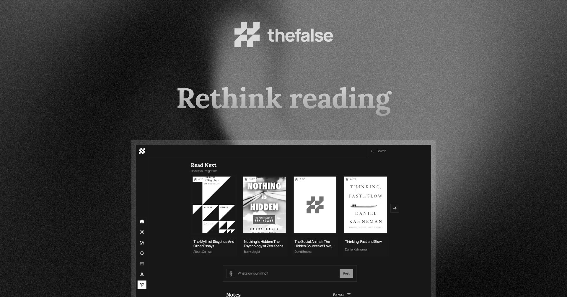 TheFalse v0.1.3 - Okumayı yeniden düşünün.Kitaplar ve fikirler için sosyal kütüphaneniz. medya 1