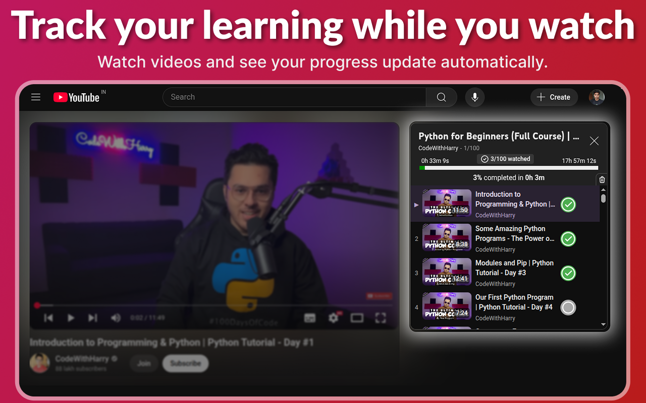 TrackMycourse - YouTube प्लेलिस्ट ट्रैकर - YouTube प्लेलिस्ट को प्रगति और चेकबॉक्स के साथ पाठ्यक्रम में बदल दें मीडिया 4