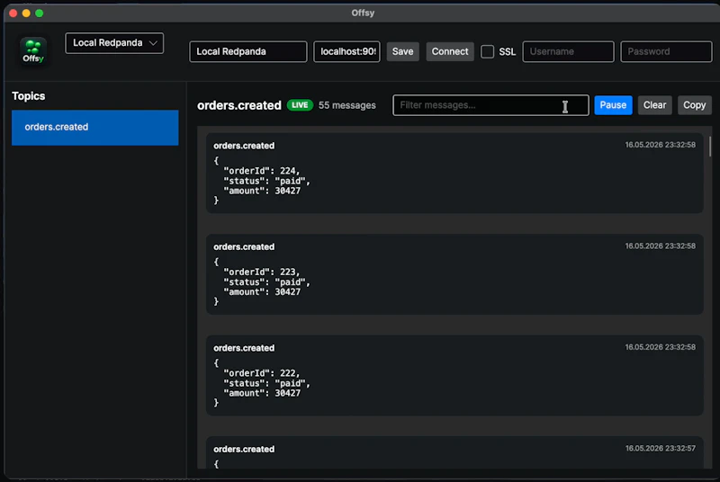 Offsy — Fast Kafka tailing for devs screenshot 2