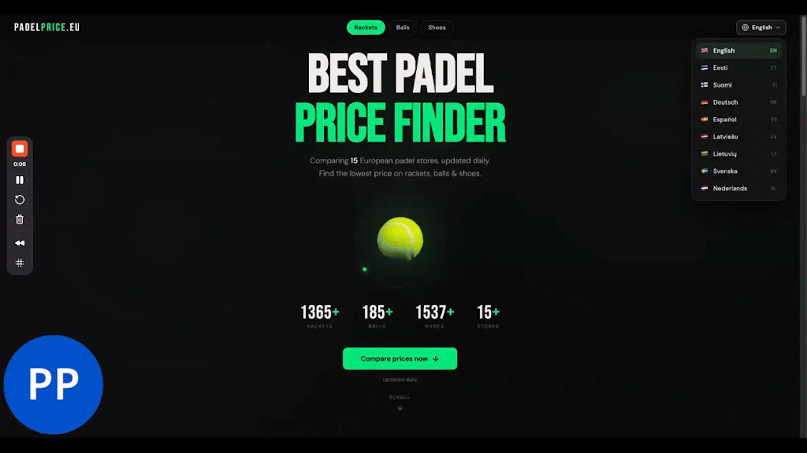 PadelPrice.eu screenshot 1 (video preview)