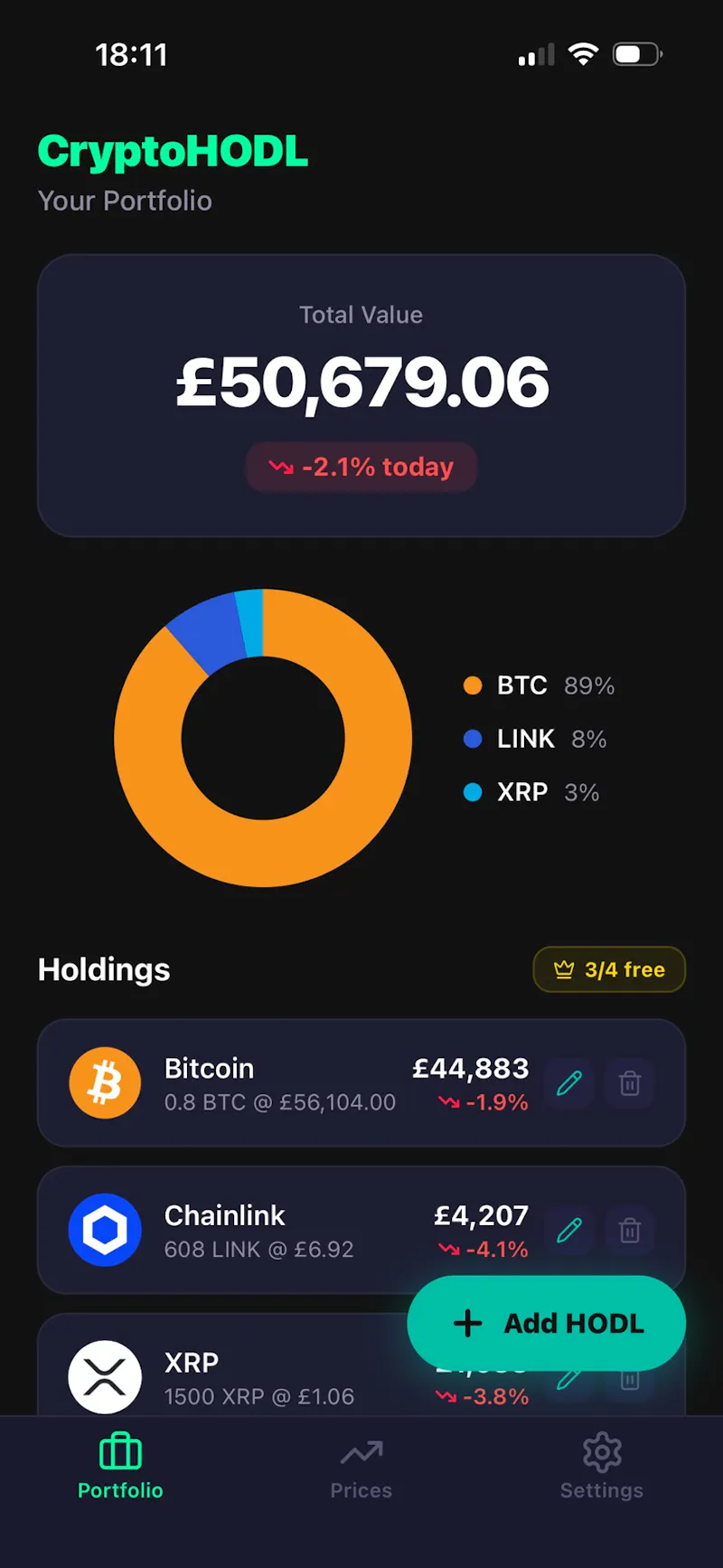CryptoHODL screenshot 1