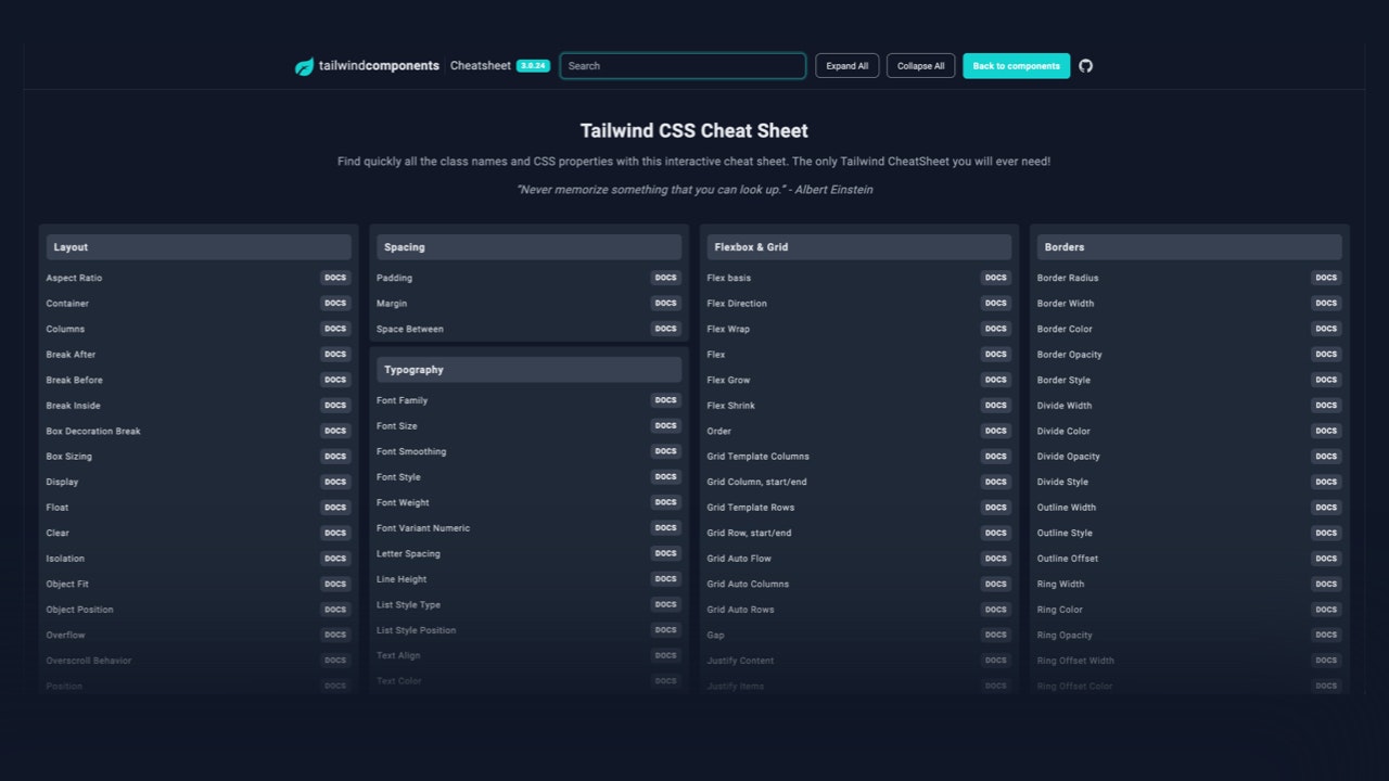 Tailwind CSS Cheat Sheet - All Tailwind CSS Class Names And CSS ...