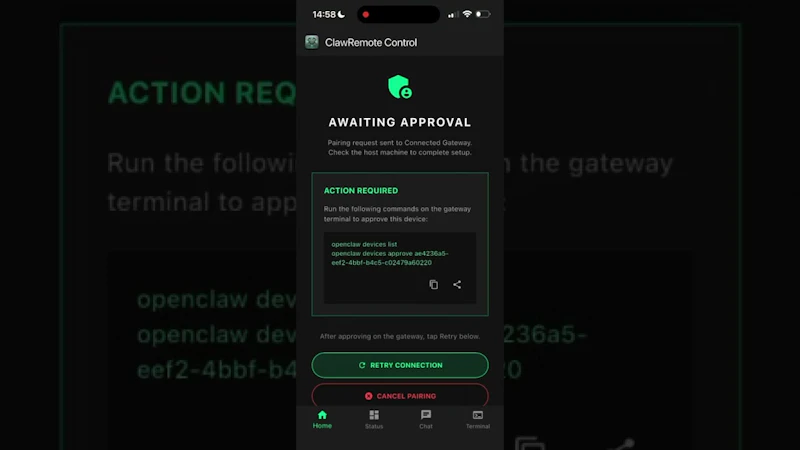 ClawRemote screenshot 1 (video preview)