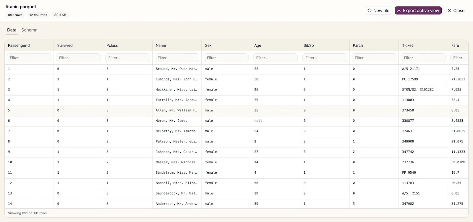 Parquet Viewer screenshot 1