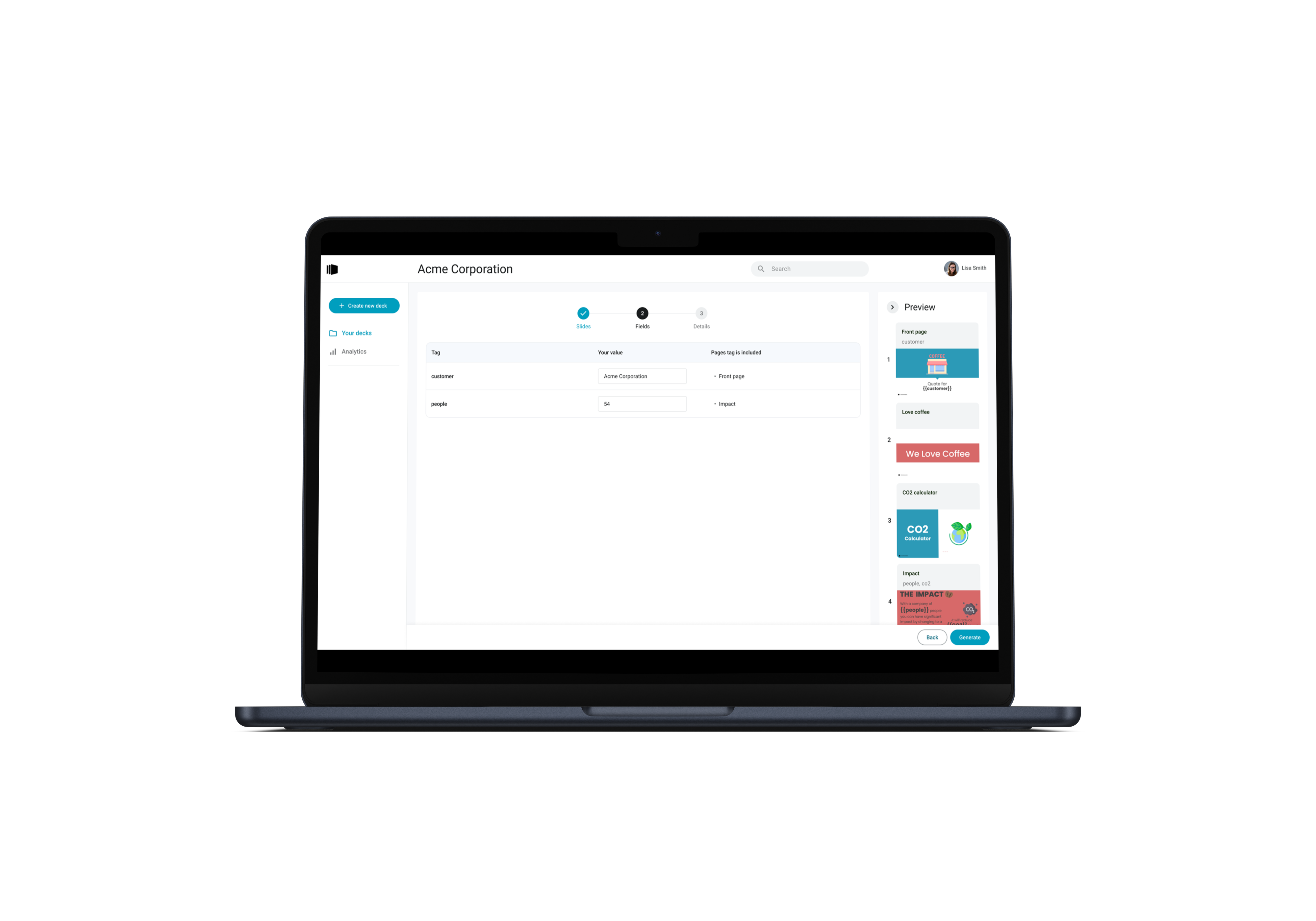 Mídia 2 de Deckautomation - Permite gerar decks consistentes na marca em segundos