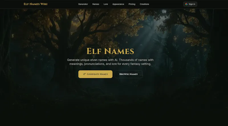 Elf Names Wiki screenshot 2