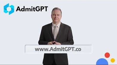 AdmitGPT ロゴ: 鮮やかな色を背景に大文字で「AdmitGPT」というテキストが入った大胆でモダンなロゴ。