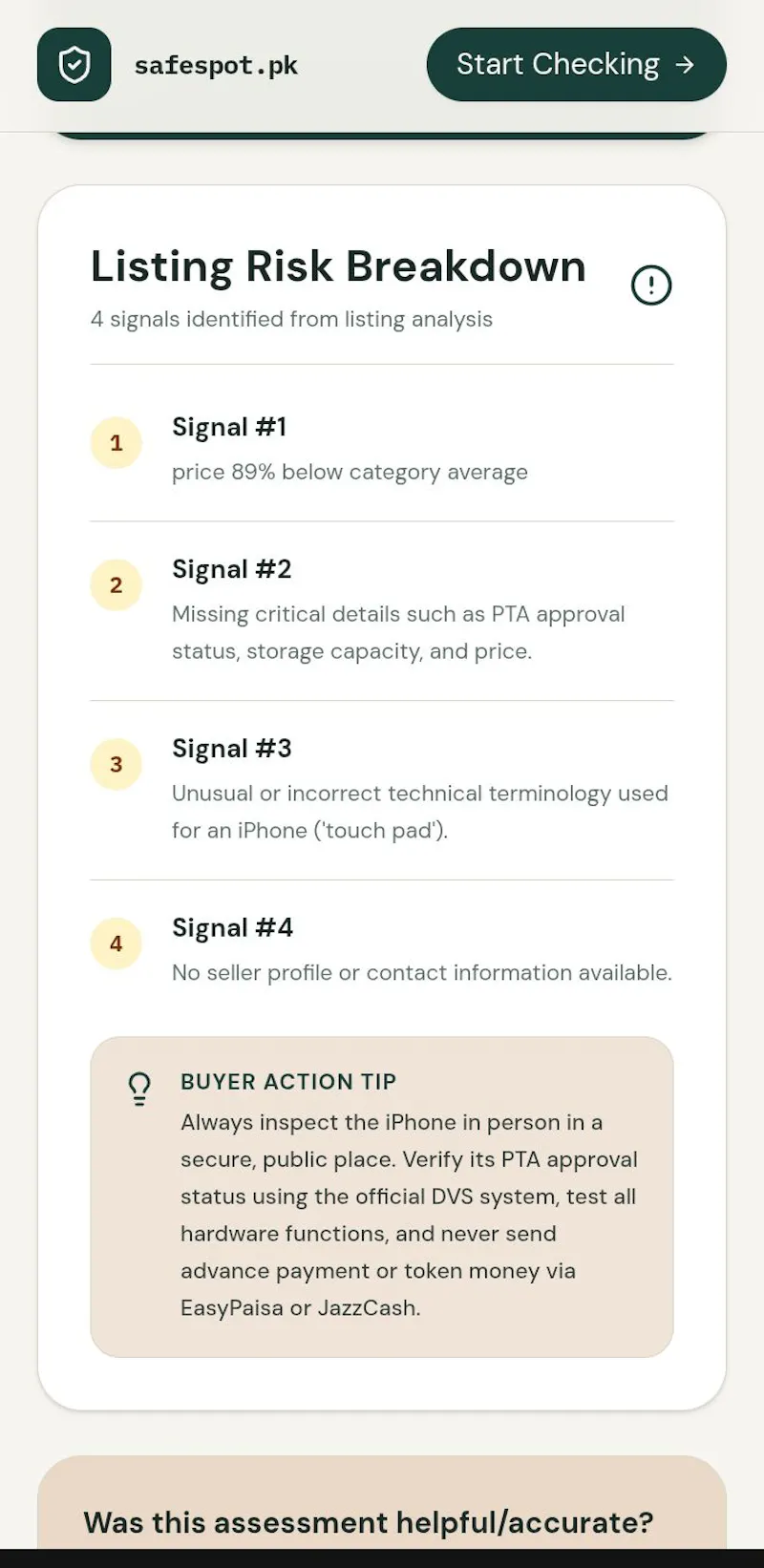 Marketplace Risk Detector — Safespot  screenshot 2