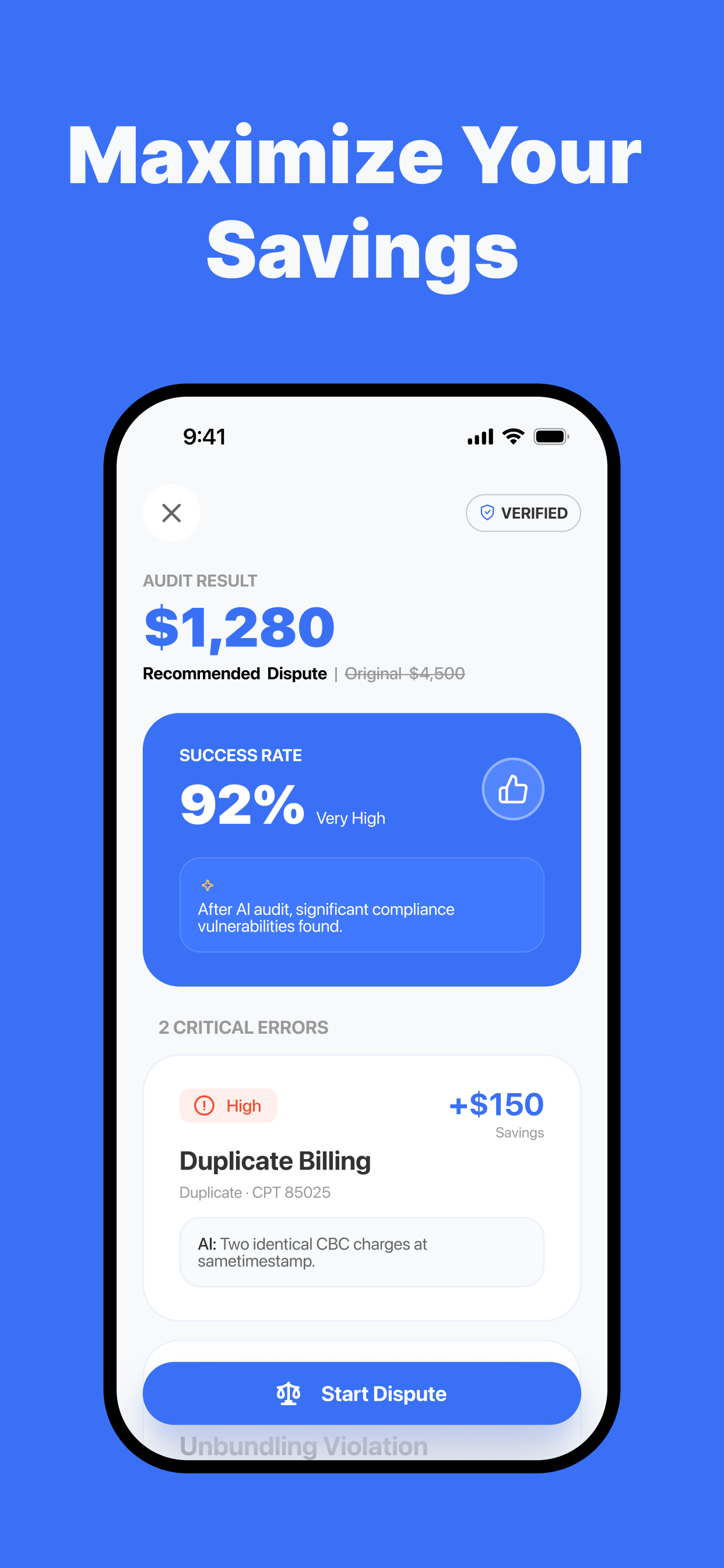 Medical bill: Al Save Money - Screenshot 3 showing product features and functionality