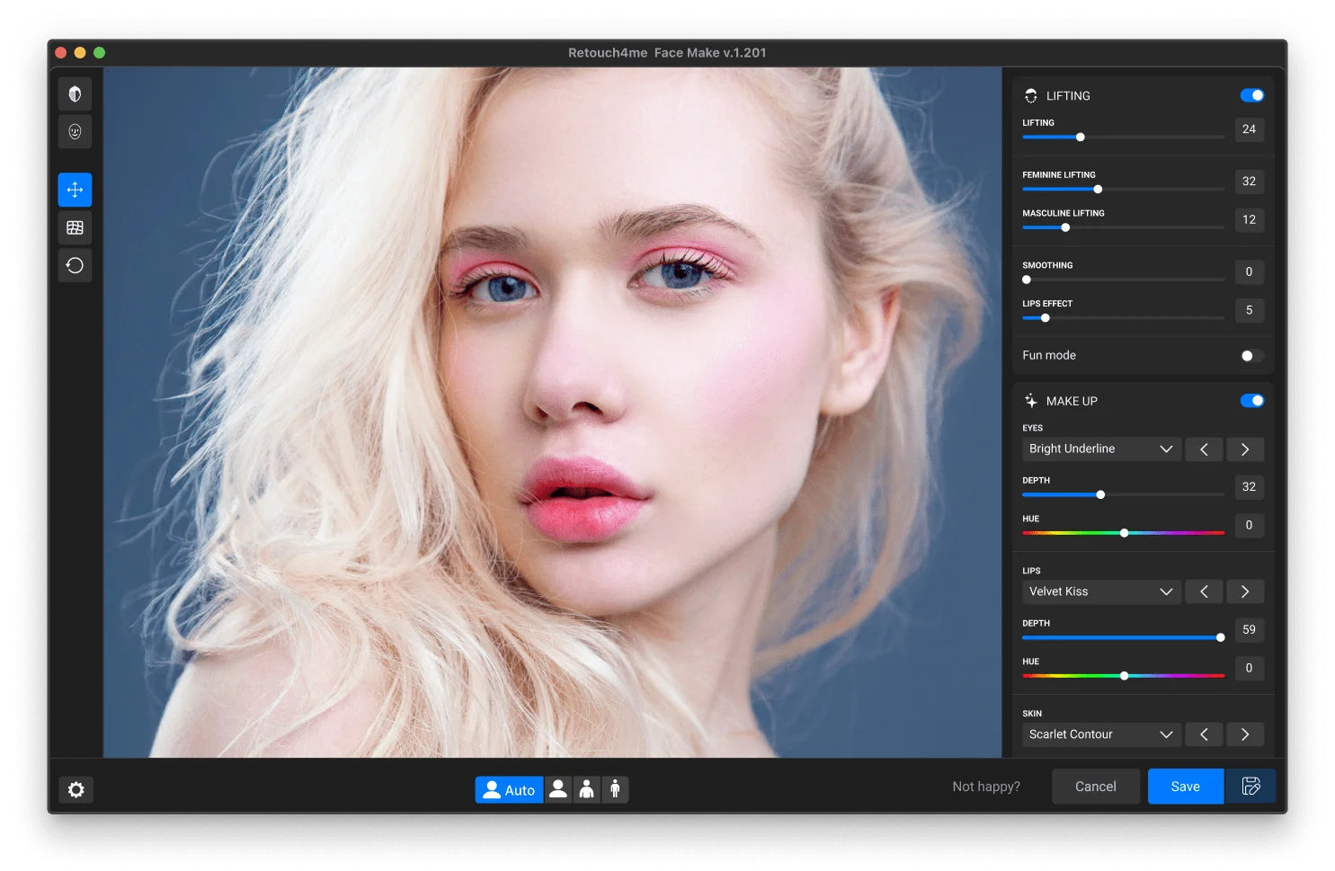 Retouch4me Face Make - Main screenshot showing features and interface