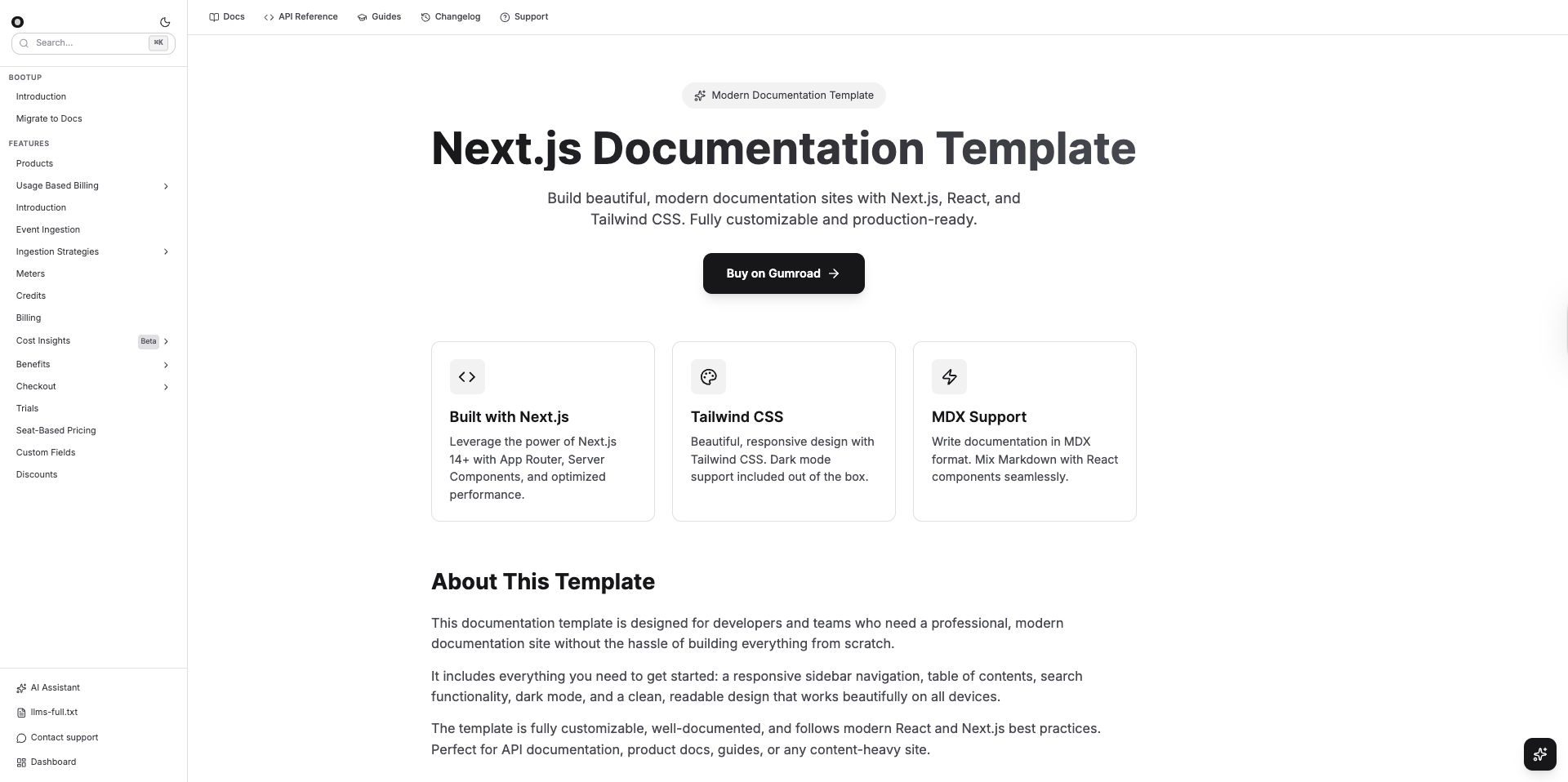 Nextjs Docs website: gettemplate - Main product screenshot demonstrating key features and user interface