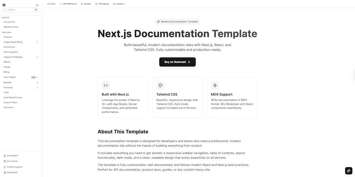 Nextjs Docs website: gettemplate
