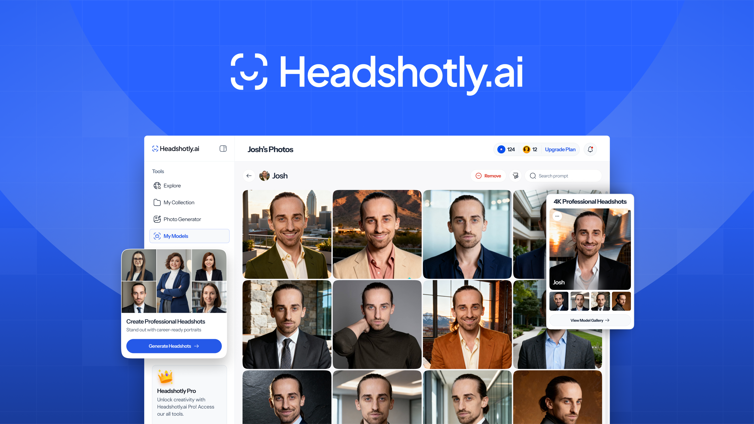 Headshotly.ai - Main product screenshot demonstrating key features and user interface