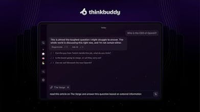 Interfaz de inteligencia artificial ThinkBuddy en un Mac mostrando opciones de comandos de voz.