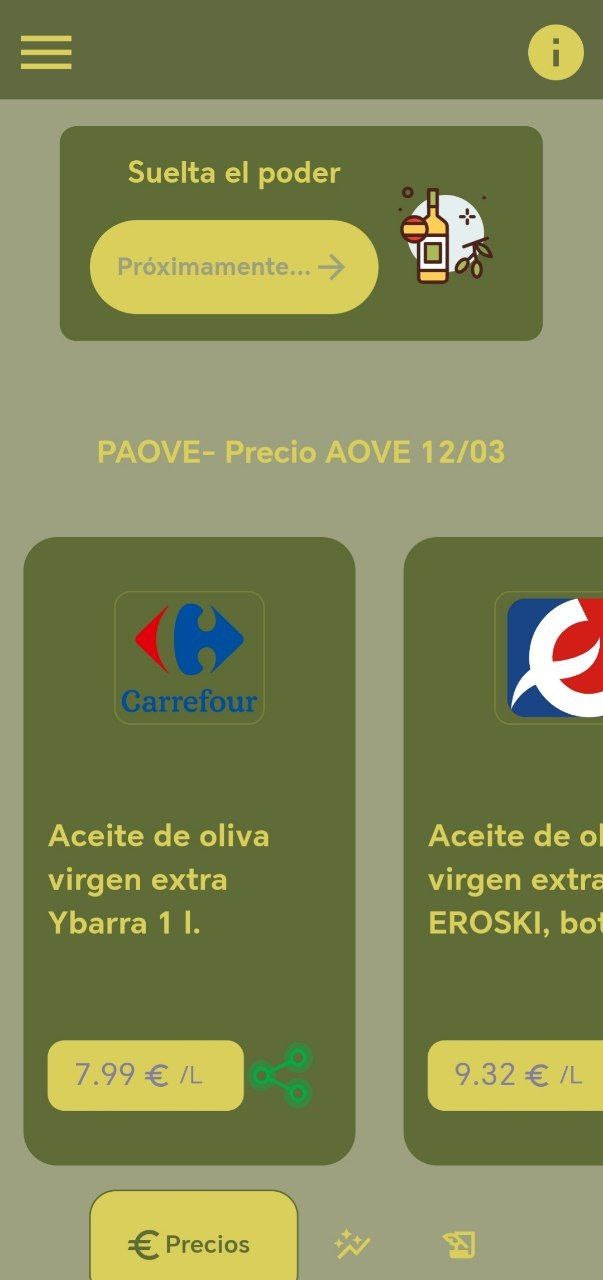 Media Paove - Harga Harian Evoo - Trek aplikasi Android & menunjukkan harga Evoo di pasaran Sepanyol 2