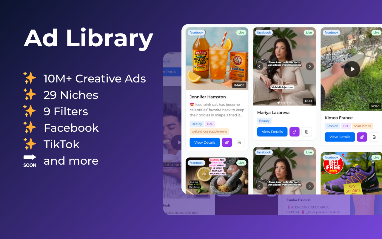 AI Ads Library - Ad Finder - Main product screenshot demonstrating key features and user interface