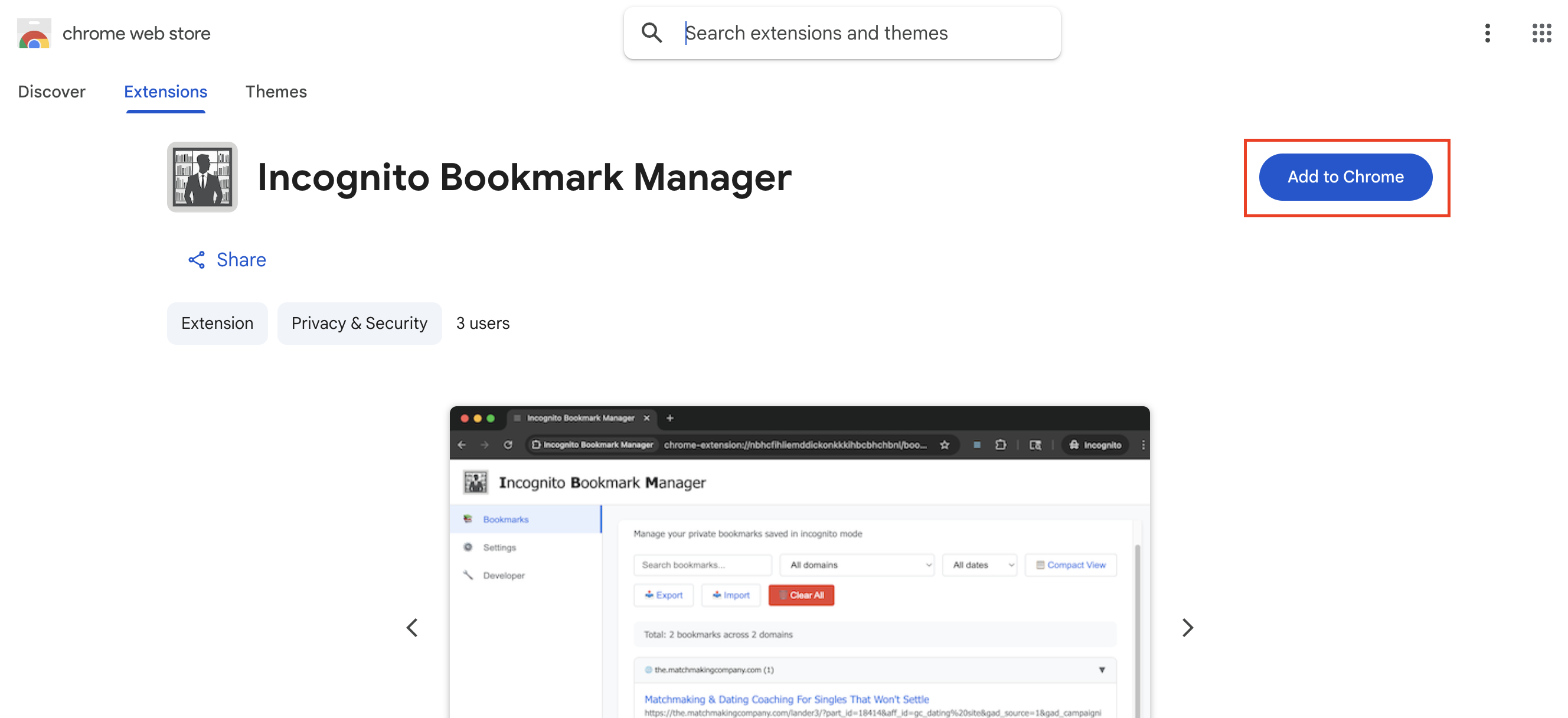 Manager di segnalibri incognito - Gestione dei segnalibri privati media 3