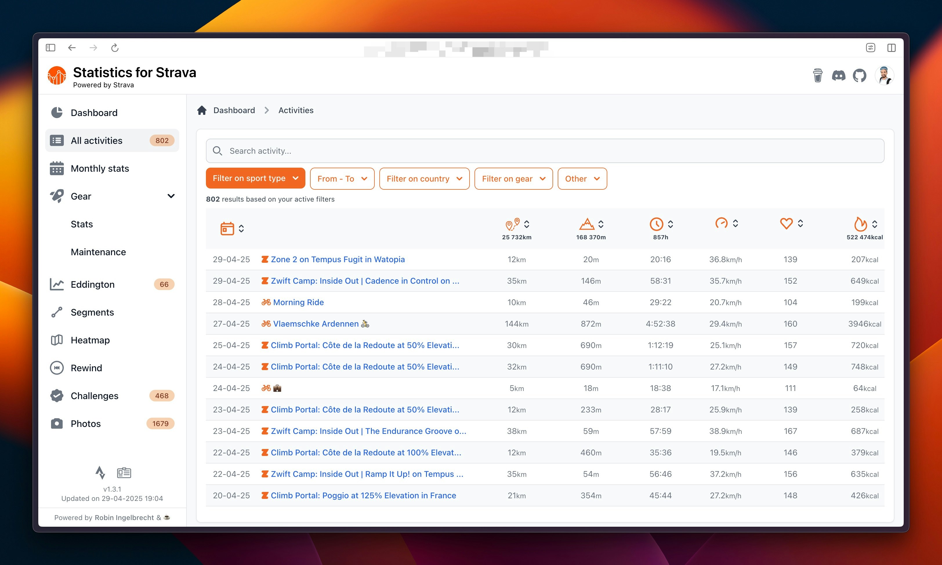 สถิติสำหรับ Strava - สถิติที่โฮสต์ตนเองสร้างขึ้นโดยใช้ข้อมูล Strava media 3
