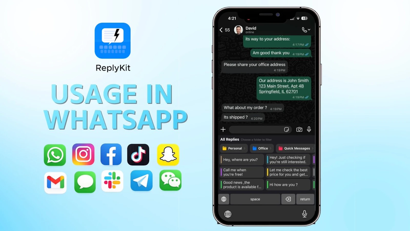 ReplyKit - Template Keyboard screenshot 1 (video preview)