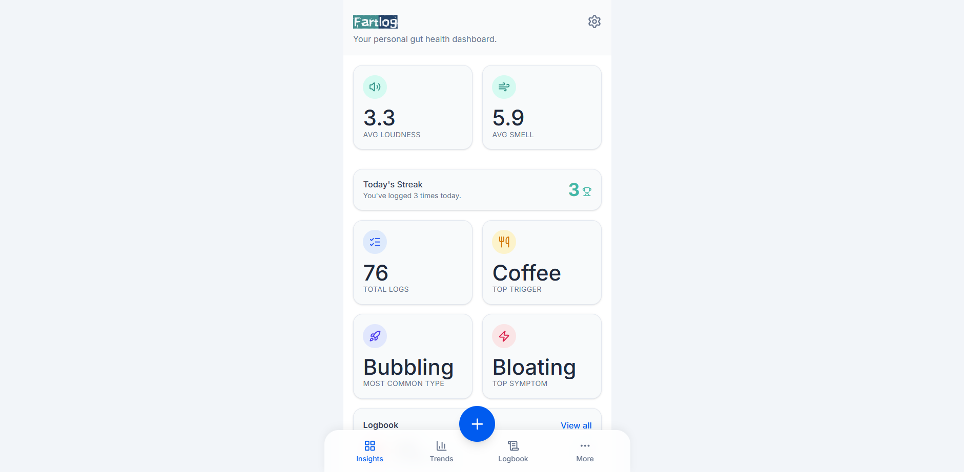FartLog - Main screenshot showing features and interface