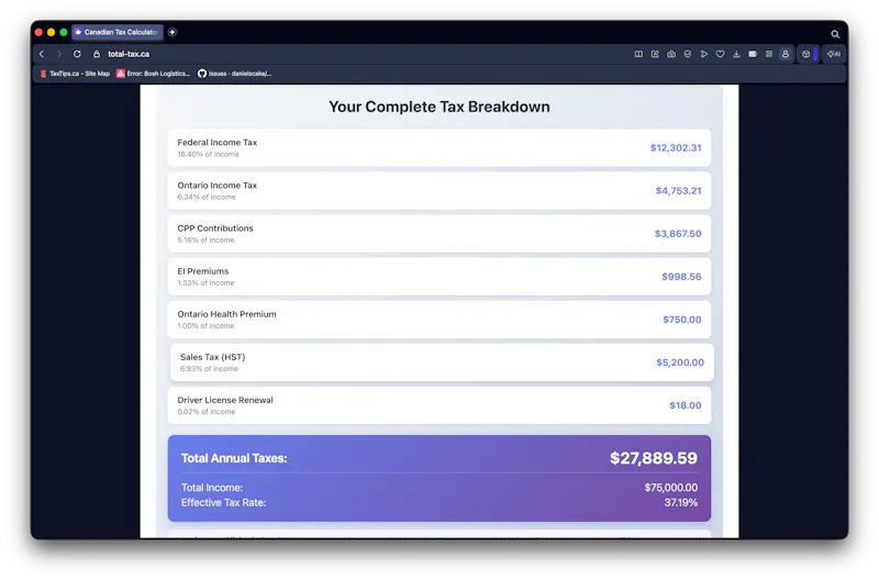 Canadian Tax Calculator screenshot 2