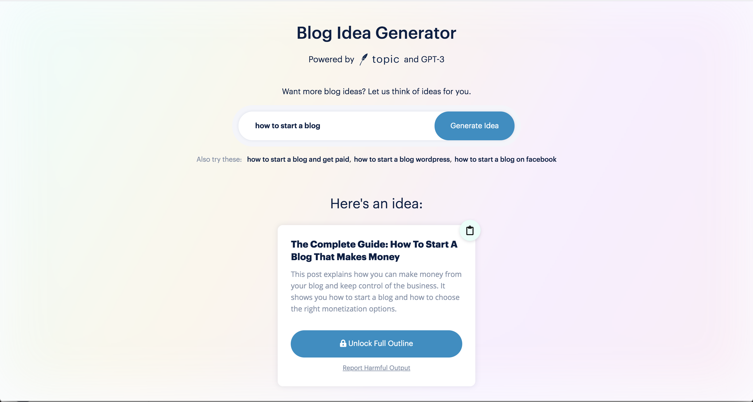 GPT-3 Blog Idea Generator gallery image