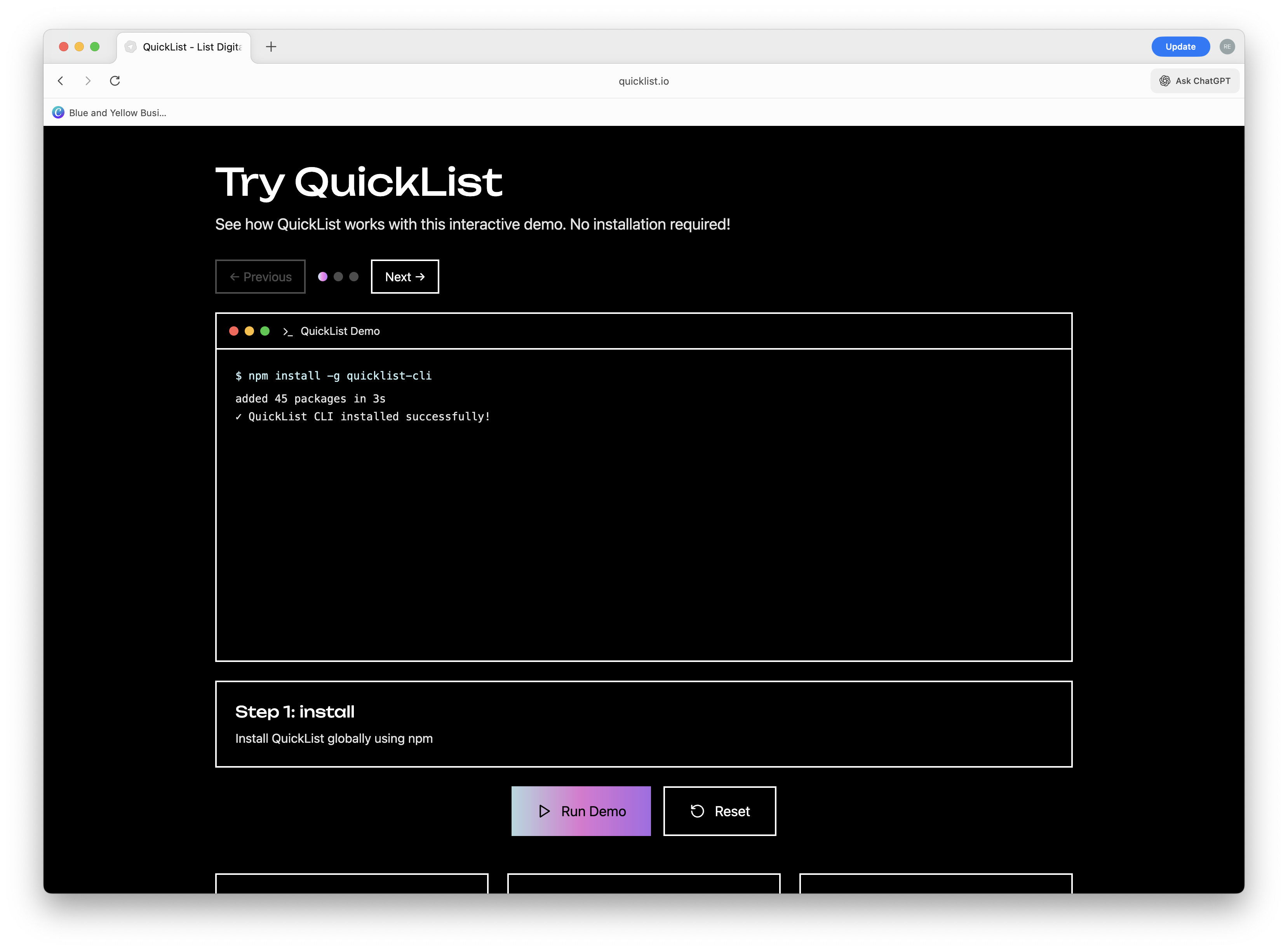 QuickList - Screenshot 2 showing product features and functionality