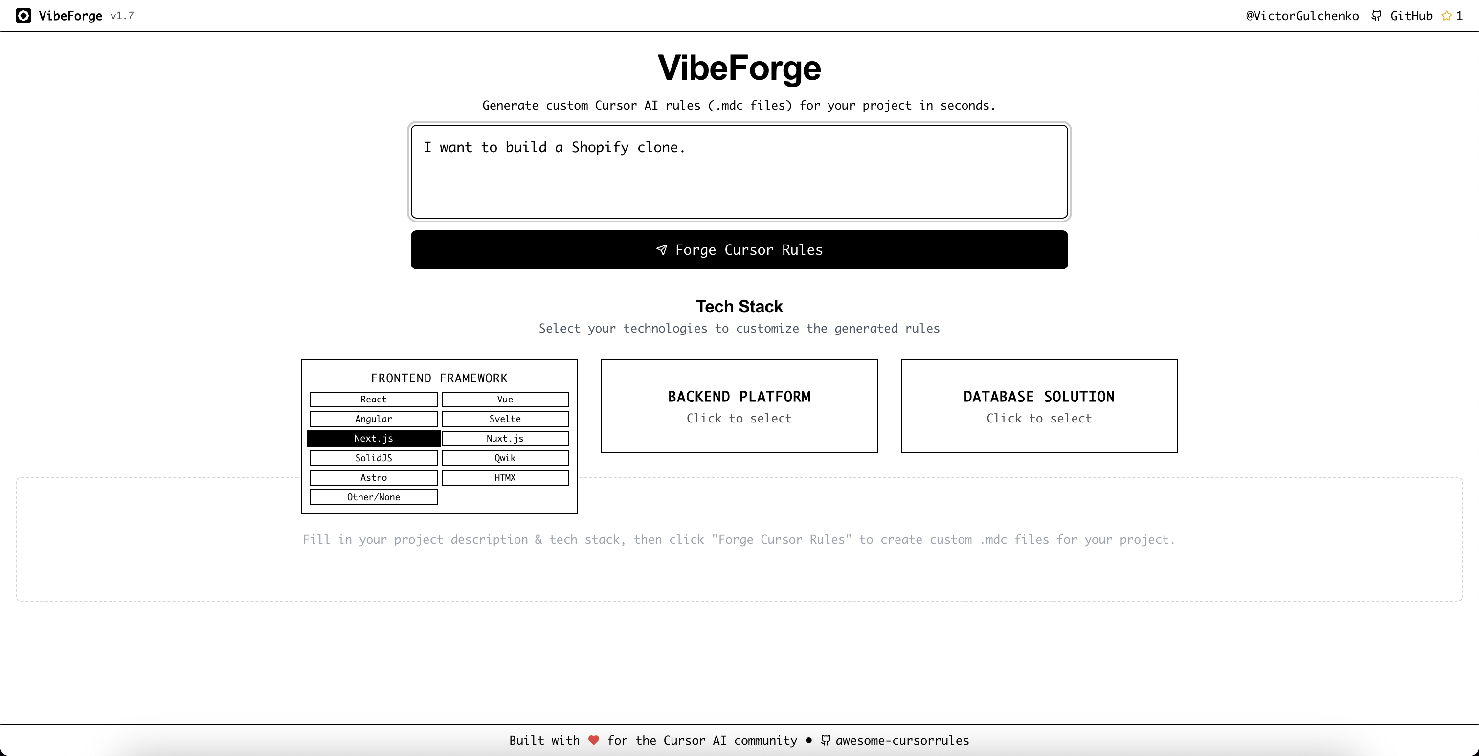 Vibeforge - Saniyeler içinde özel cursorrules üretin medya 1