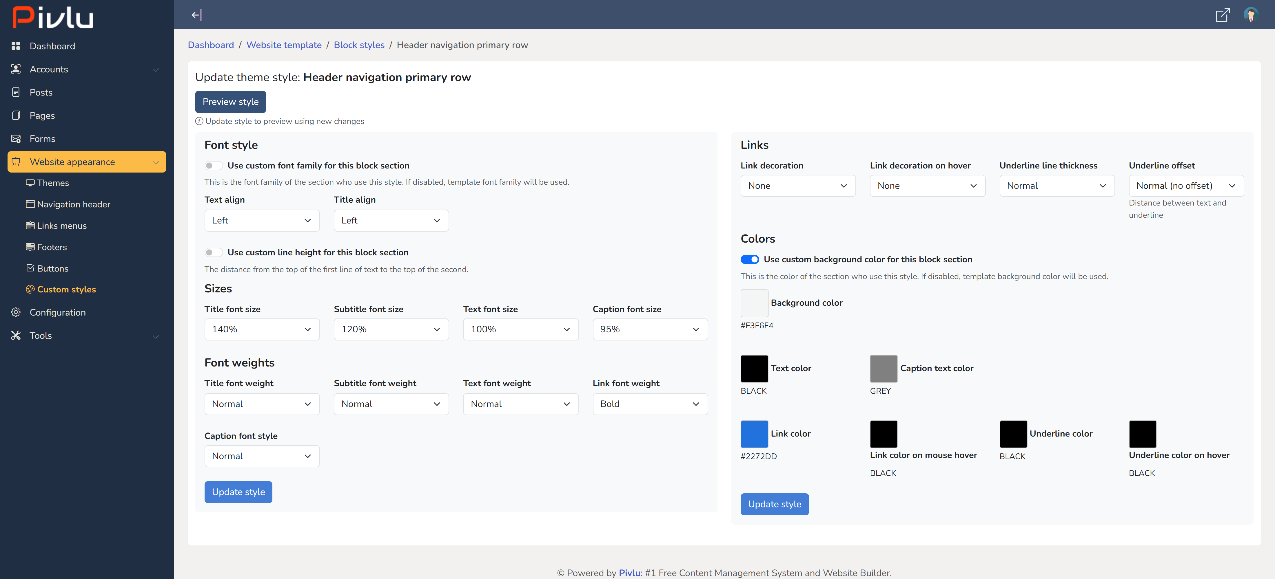 Pivlu CMS and Website Builder - Screenshot 3 showing product features and functionality