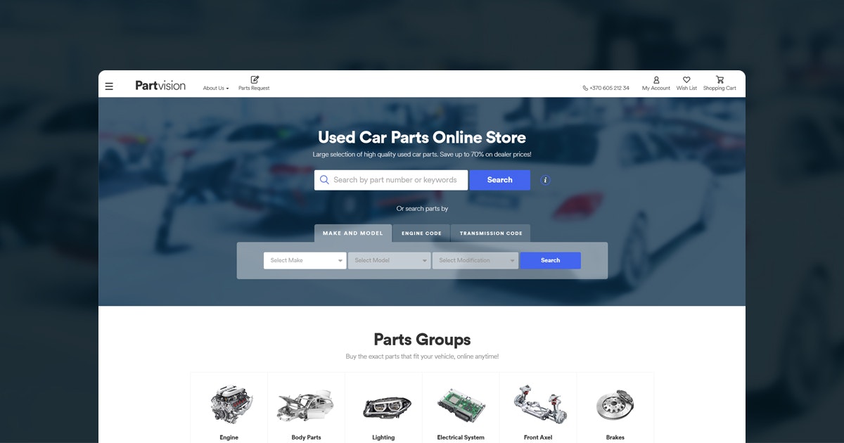 Used car parts e-Commerce platform gallery image