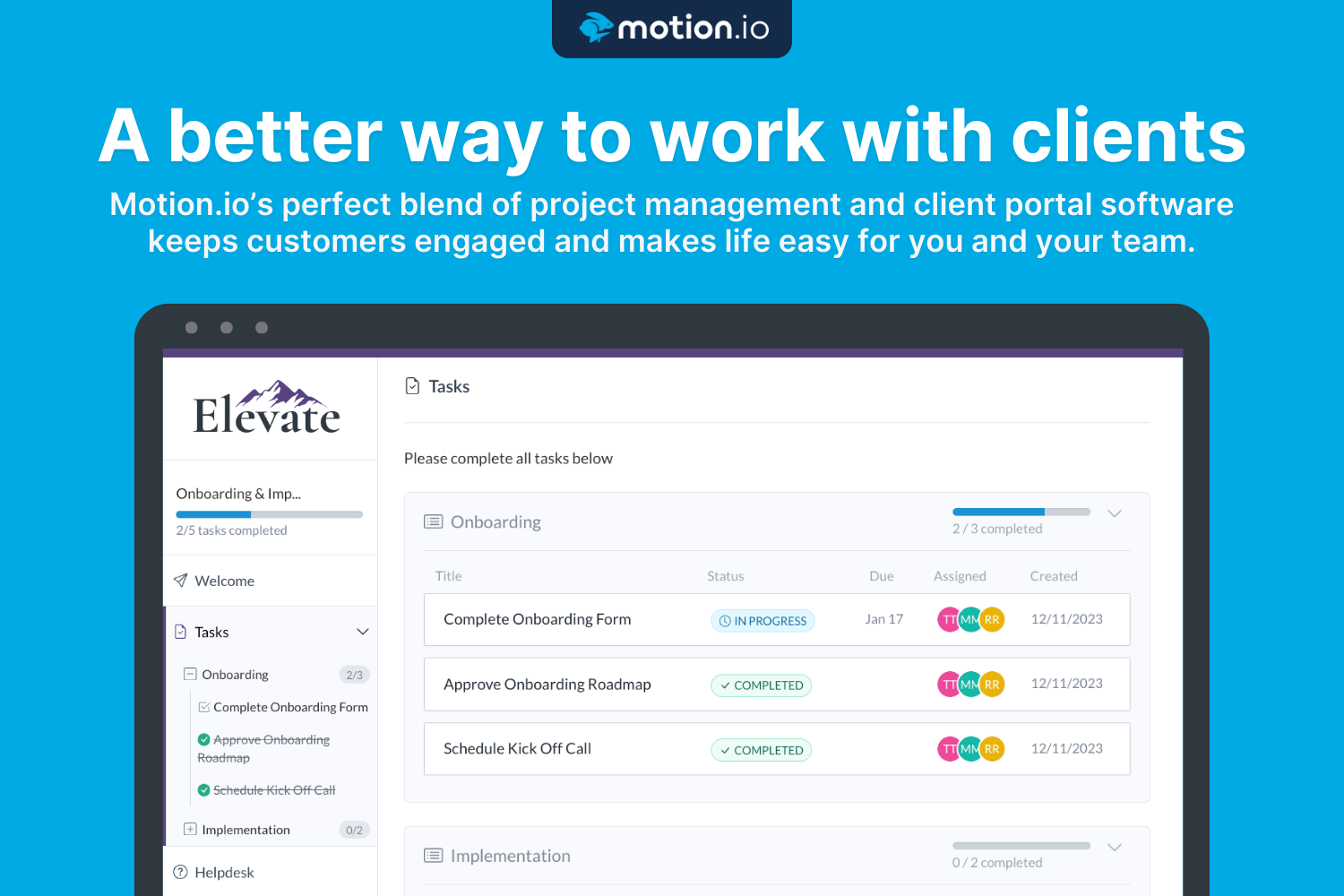 Motion.io - क्लाइंट ऑनबोर्डिंग सॉफ्टवेयर - पोर्टल्स प्रोजेक्ट मैनेजमेंट मीडिया 2