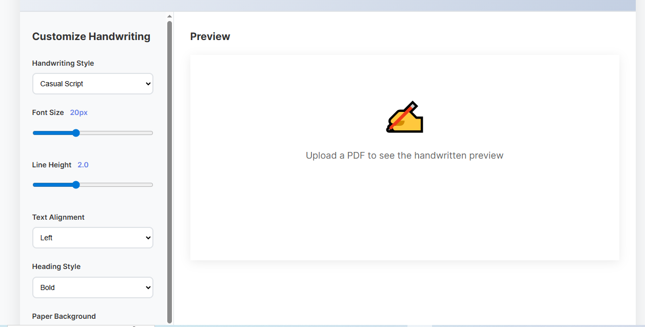 PDF to Handwriting Converter Online - Screenshot 2 showing product features and functionality