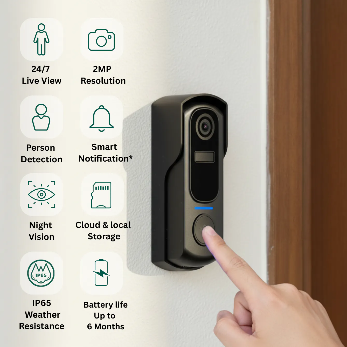 Delitech WIreless Video Doorbell 2MP gallery image