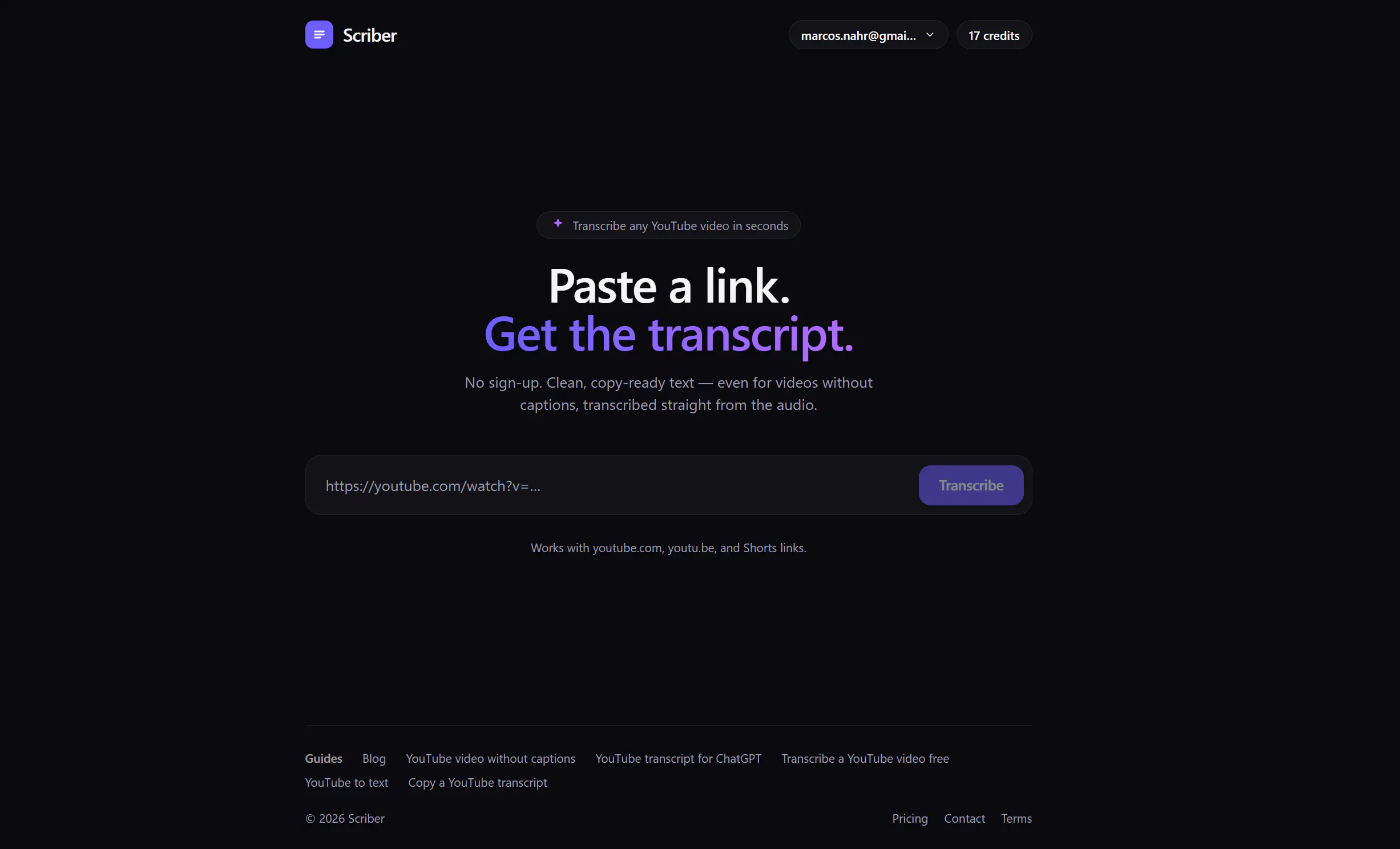 Scriber — YouTube transcripts, instantly gallery image