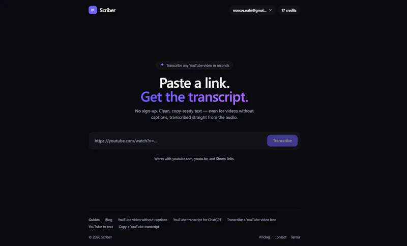 Scriber — YouTube transcripts, instantly screenshot 1