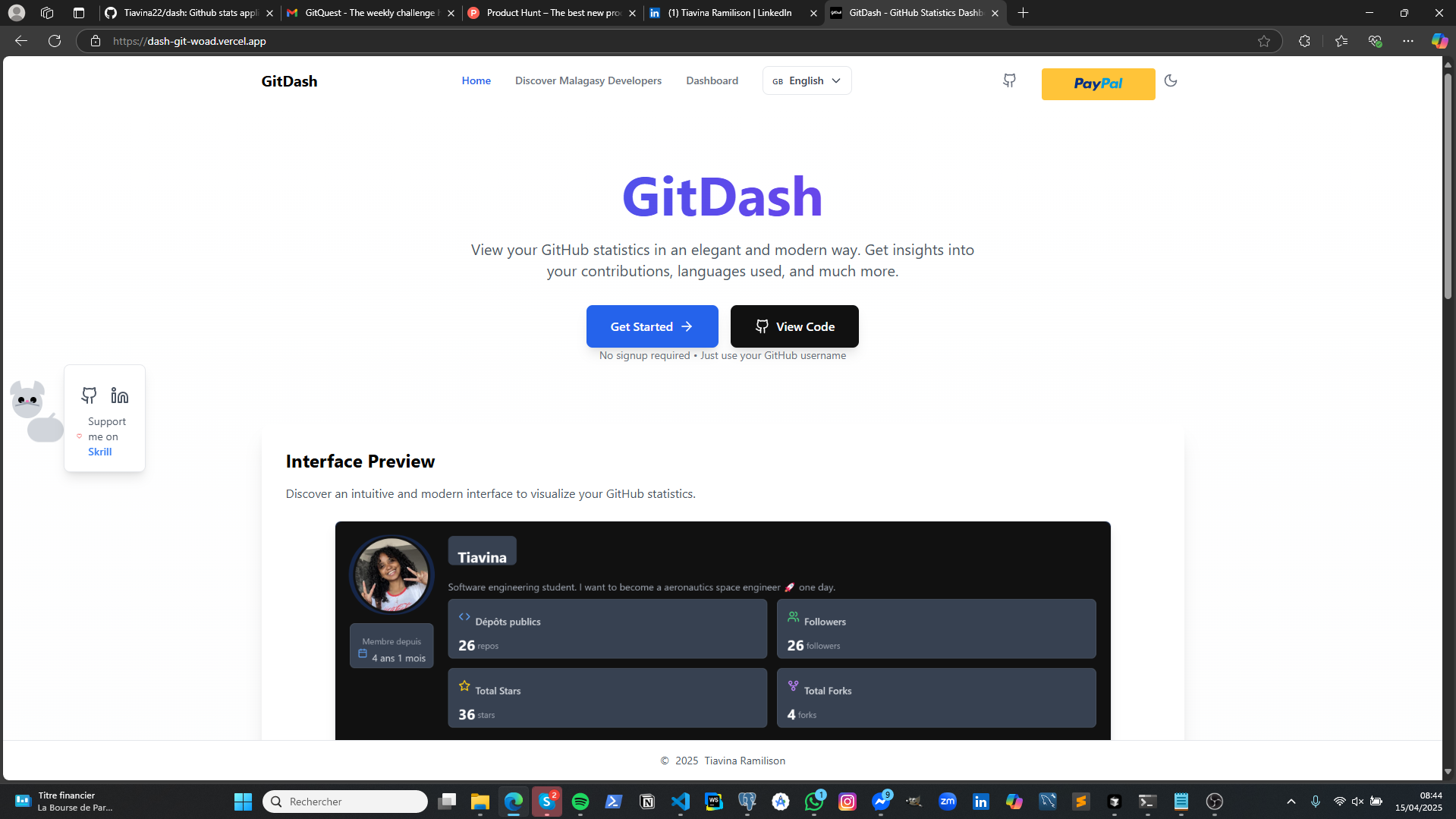 แตะต้อง - แผงควบคุมสถิติ GitHub media 2